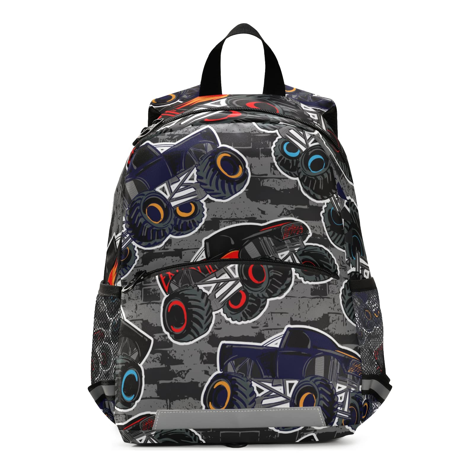 Monster High & Truck Cars Toddler Boys Backpack with Safety Leash & Chest Clip - Durable Preschool Daycare Bag for Travel, School & Outdoor Adventures