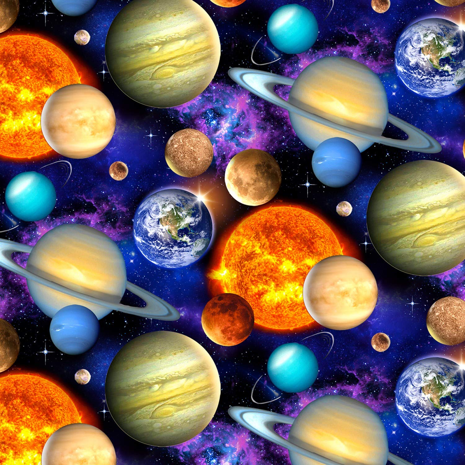 Elizabeth's Studio 100% Cotton Quilt Fabric - Packed Planets Design 1331 Black | Premium Cotton Material for Quilting, Sewing & DIY Craft Projects