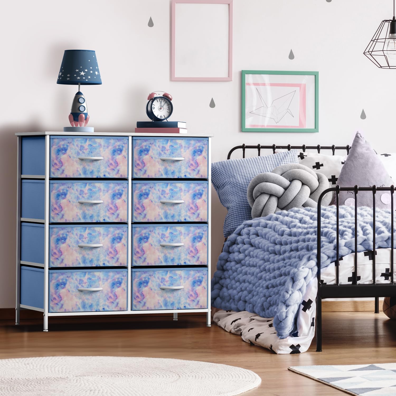 Sorbus 8-Drawer Dresser Organizer - Wood Top Storage Chest with Steel Frame & Easy Pull Fabric Bins for Bedroom, Closet, Office - Blue | Space-Saving Furniture for Small Apartments & Dorm Rooms