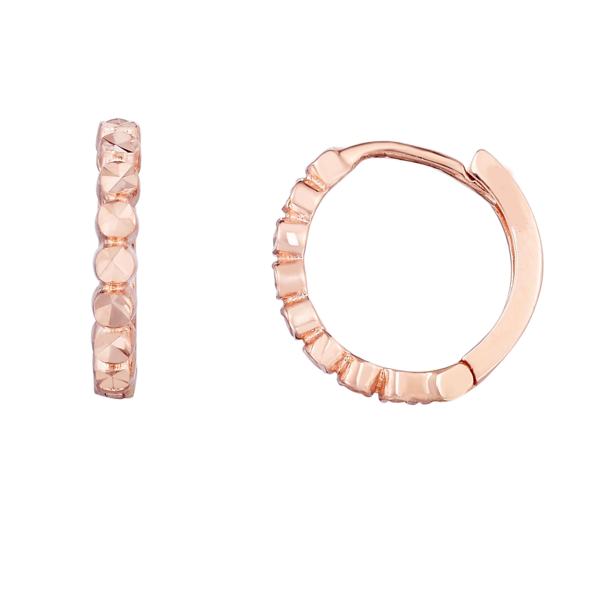 14K Gold Diamond Cut Round Huggie Hoop Earrings for Women - 12mm Small Everyday Hoops, Dainty Minimalist Jewelry for Work, Date Night & Gifts