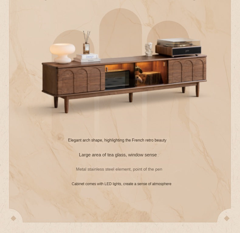 Solid Black Walnut Wood Retro TV Stand with Large Storage | Vintage Entertainment Center for Living Room & Home Theater