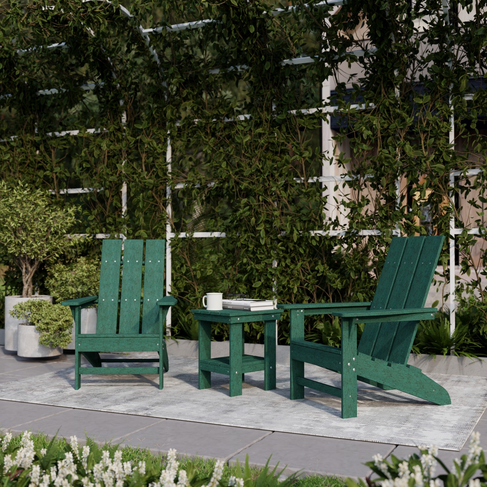 Freedom 3-Piece Modern Adirondack Chair Set with Side Table - Outdoor Patio Furniture for Backyard, Garden & Poolside Relaxation