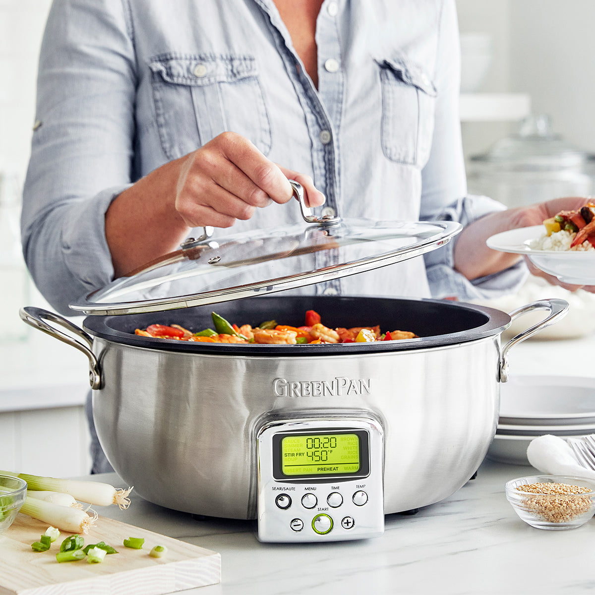 Premium Multifunction Deep Electric Skillet - 12-inch Stainless Steel Cookware with Adjustable Temperature for Frying, Sautéing & Simmering | Perfect for Home Kitchen, Camping & Dorm Cooking