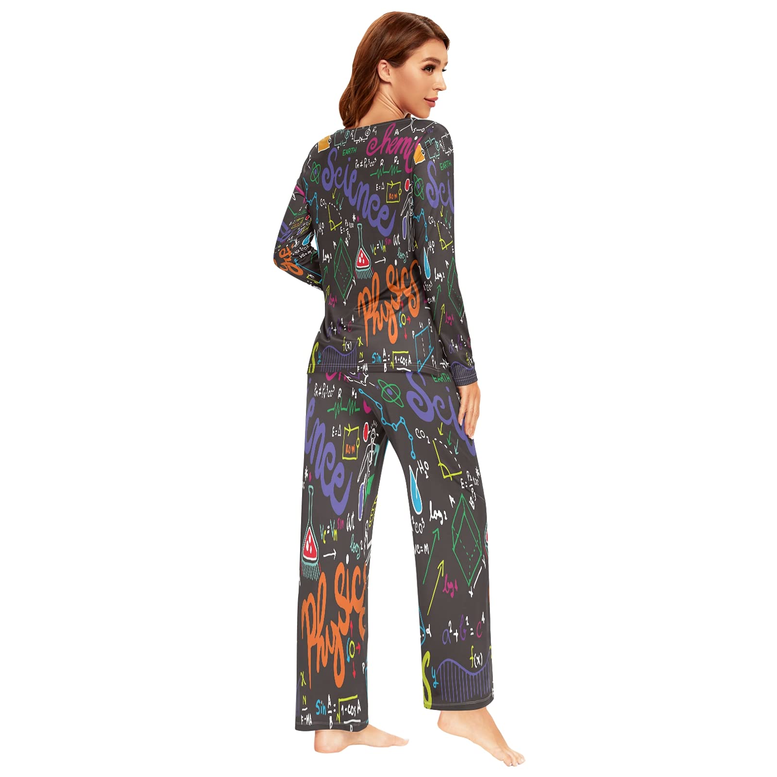 ALAZA Women's 2-Piece Long Sleeve Pajama Set with Physics & Math Formulas - Soft Sleepwear, Cozy Nightwear & Lounge Outfit for Science Lovers | Perfect for Relaxing, Studying or Gift for Nerdy Friends