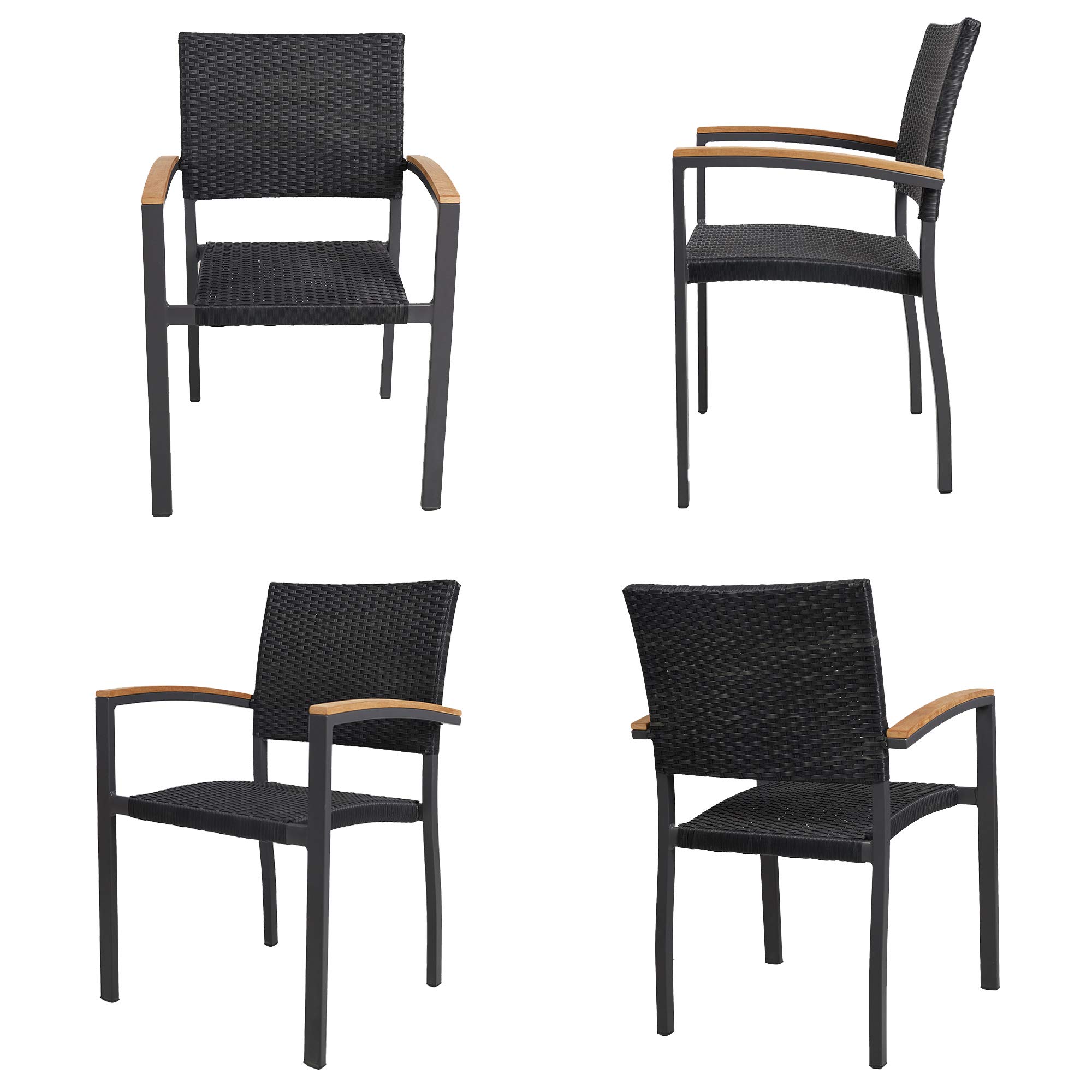 Doprticus 4-Piece Stackable Patio Dining Chairs Set with Armrests - Waterproof Rattan Furniture for Indoor & Outdoor Use - Perfect for Garden, Poolside, and Backyard Entertaining