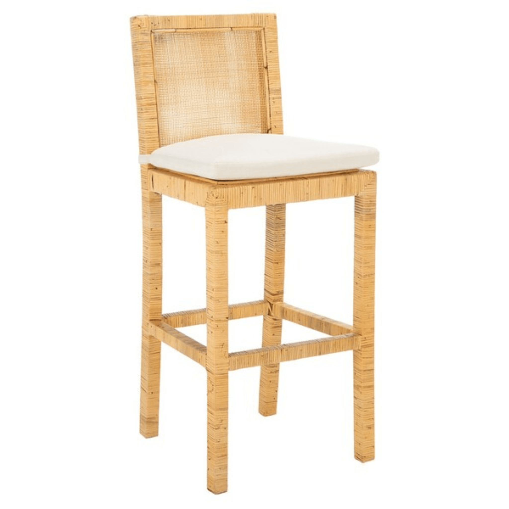 Comfortable Cane Bar Stool with Soft Cushion - Rattan Counter Height Stool for Kitchen Island, Breakfast Nook & Home Bar - Stylish & Durable Seating for Indoor Use