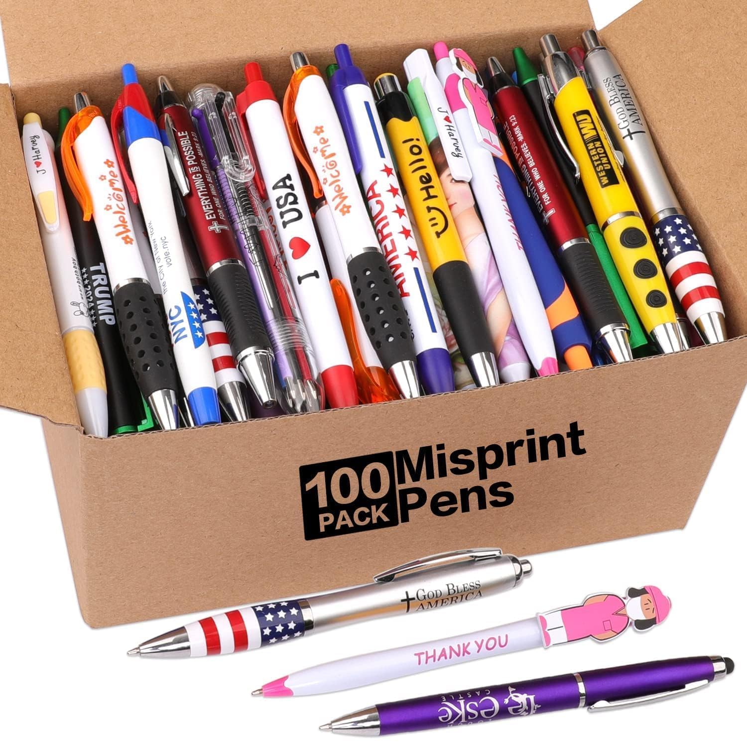 100 Pack Bulk Misprint Pens - Assorted Retractable Click Ballpoint Pens for Smooth Writing - Office, School, Server Use - Black Ink Pens for Everyday Writing Needs