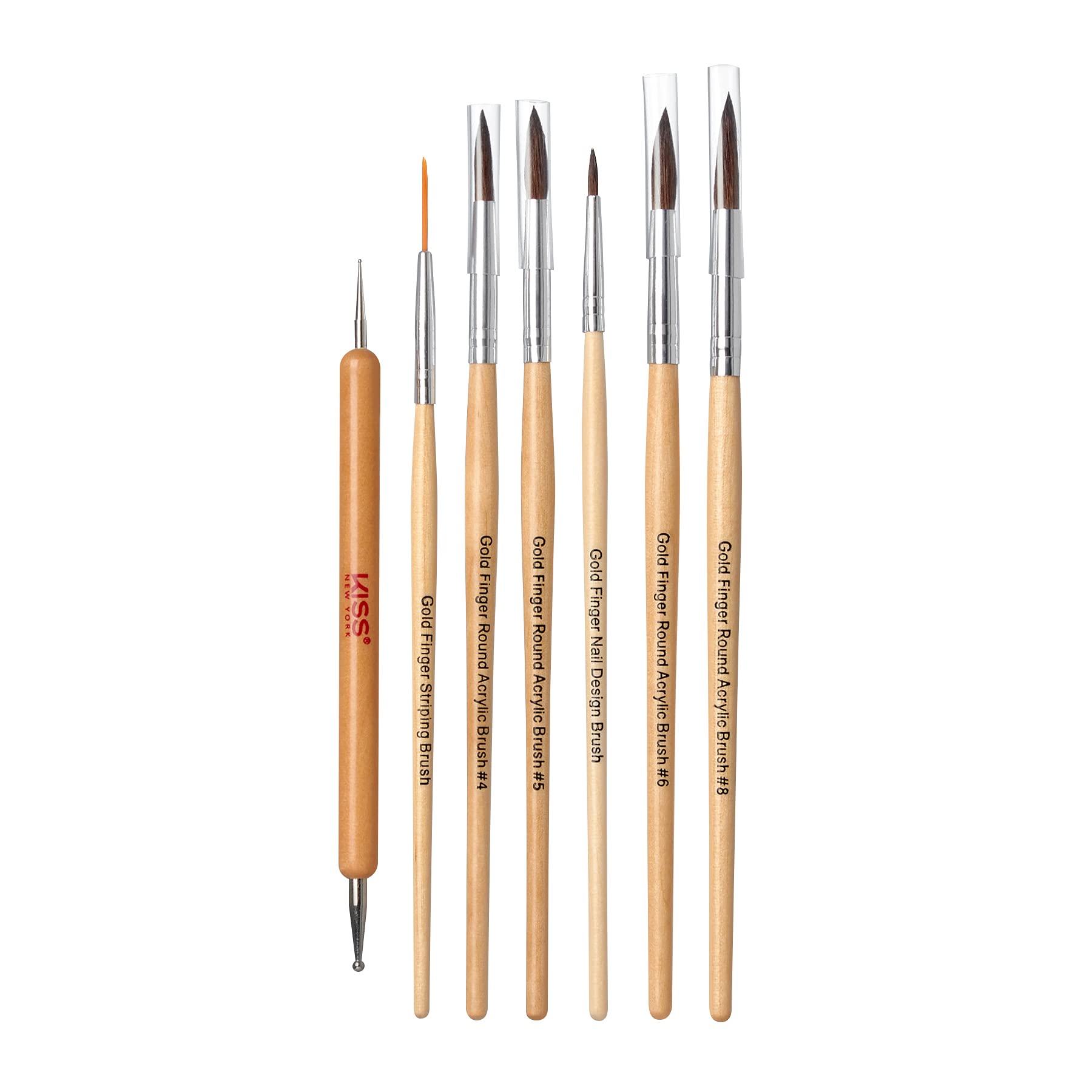 Professional Nail Art Brush Set with Round Acrylic Brushes - Gold Finger Nail Design Tools with Pony Brown Hair for Gel Polish, Dotting & Line Painting | Perfect for Salon, Home Manicure & DIY Nail Art