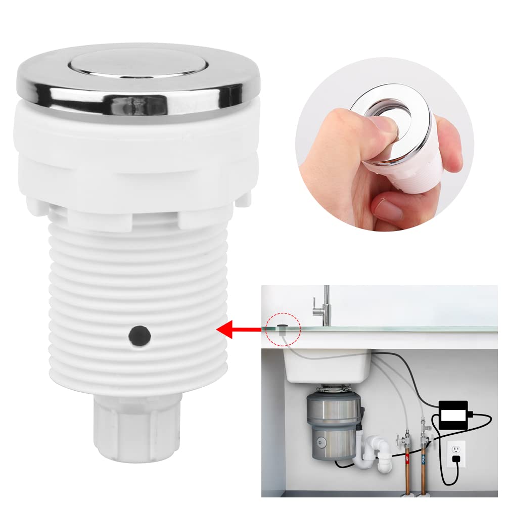 28mm White Air Pressure Bath Switch for Tub Spa Massage & Sink Garbage Disposal - Push Button Air Switch for Bathroom, Kitchen & Waste Management Systems