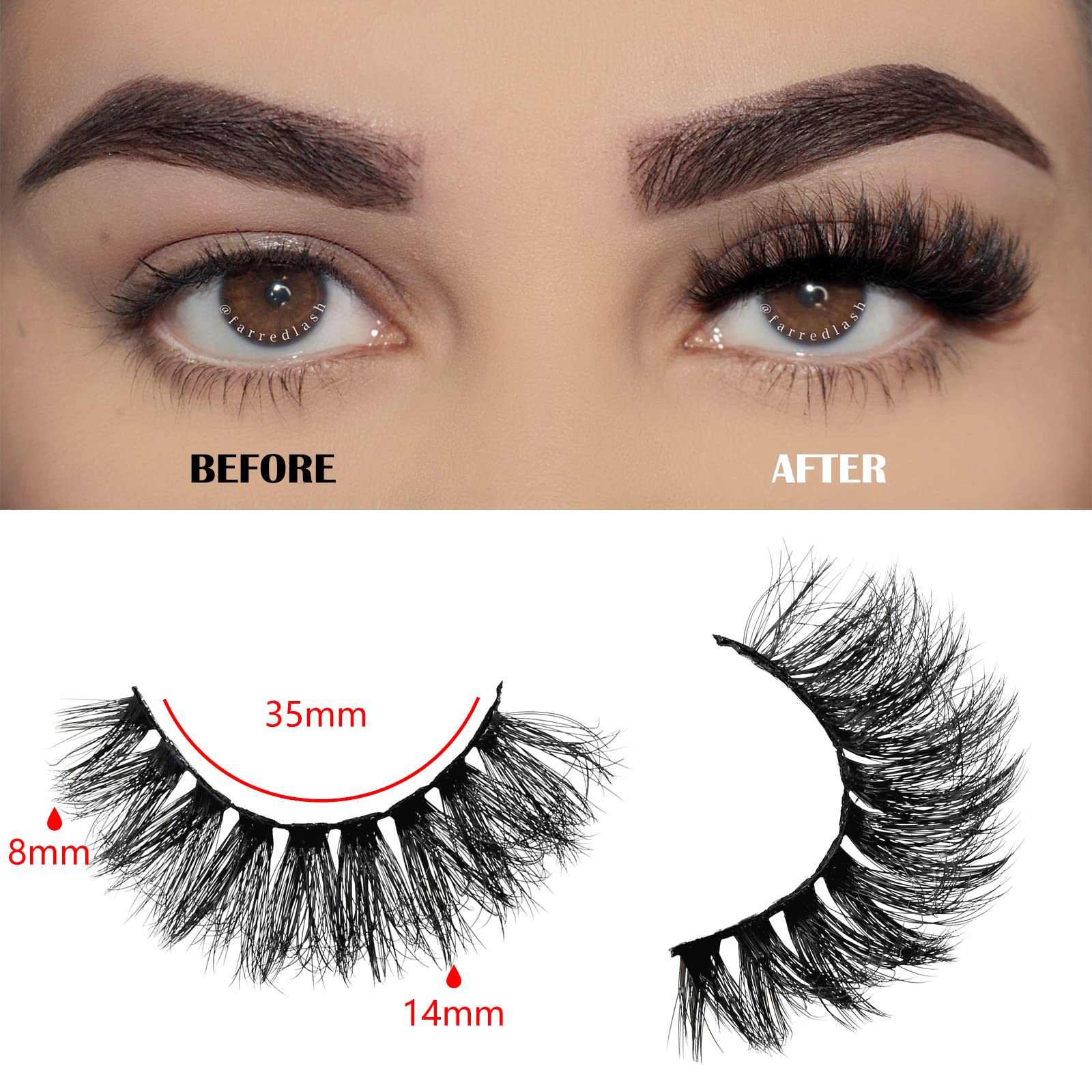 FARRED Natural Short False Eyelashes - 10 Pairs Wispy Mink Lashes for Fluffy Volume & Natural Look | Vegan Cruelty-Free Fake Eyelash Strips | Perfect for Daily Wear, Weddings & Special Occasions