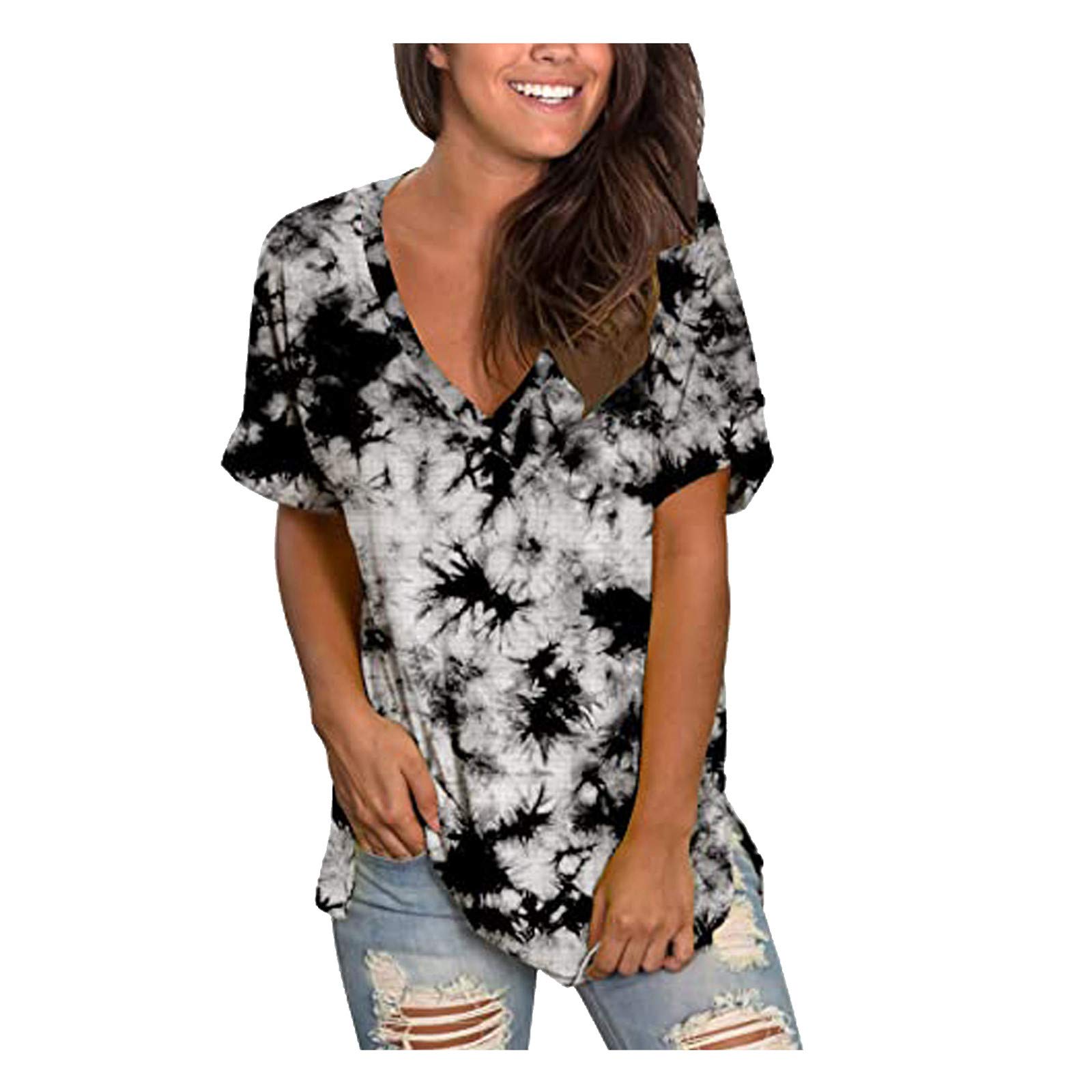 Trendy Plus Size Women's Short Sleeve V-Neck Printed T-Shirt - Casual Blouse for Everyday Wear, Work & Social Outings | MOKINGTOP