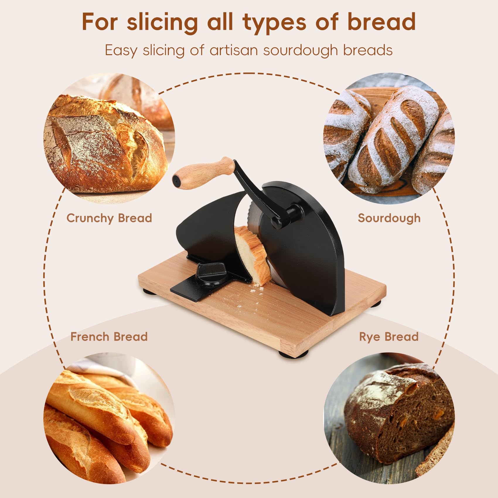 Adjustable Thickness Manual Bread Slicer with Hand Crank - Easy to Clean for Homemade Bread - Strong Suction Base for Stable Slicing - Perfect for Kitchens, Bakeries, and Home Baking Enthusiasts