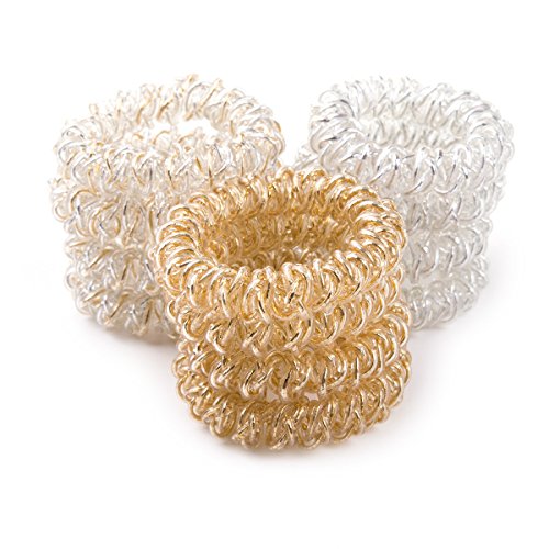 Metallic Spiral Hair Ties No-Crease Scrunchies for Curly Hair | Phone Cord Hair Bands | Traceless Hair Rubber Bands for All Hair Types | 12-Pack Multi-Color Set (3 Colors) | Perfect for Workouts, Office & Everyday Use