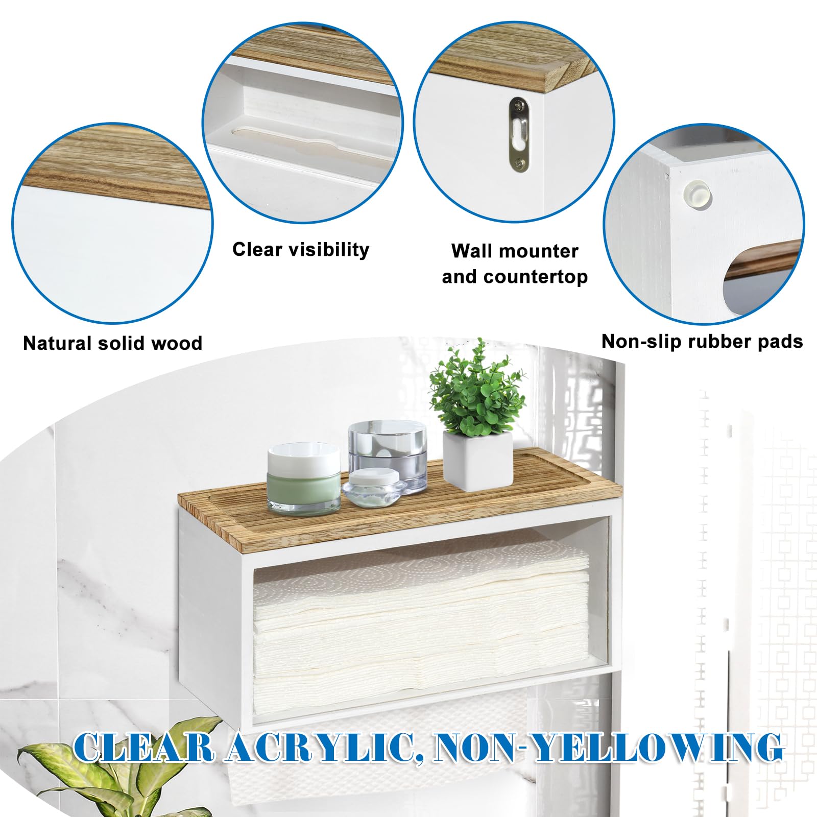 Solid Wood Wall Mounted Paper Towel Holder Dispenser - Folded Paper Towel Organizer with Lid for C-Fold, Z-Fold & Trifold Towels - Perfect for Bathroom, Kitchen, Office & Commercial Use
