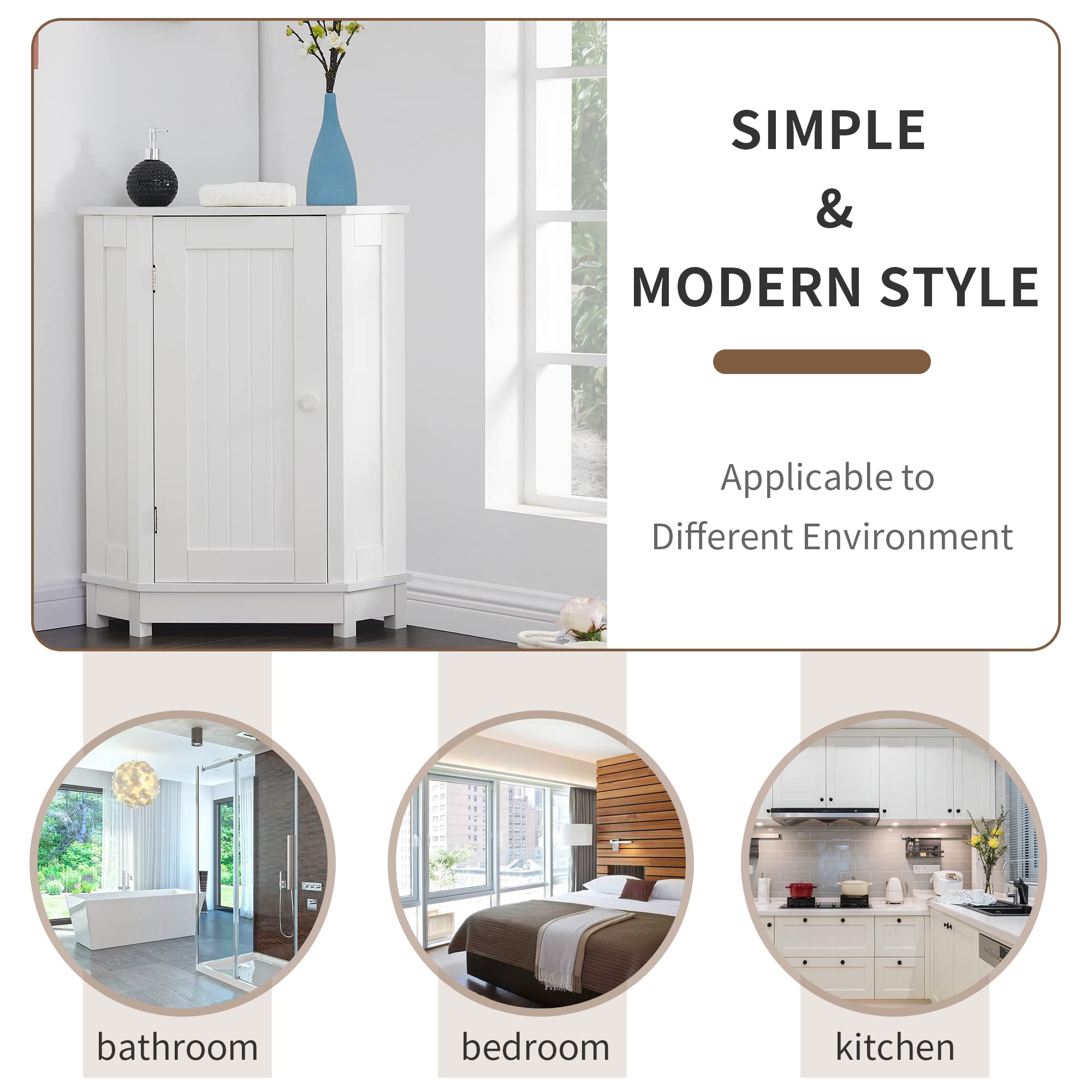 Merax White Corner Cabinet with Shelves - Bathroom, Kitchen & Living Room Floor Storage Organizer - Perfect for Small Spaces, Home Decor & Clutter-Free Organization
