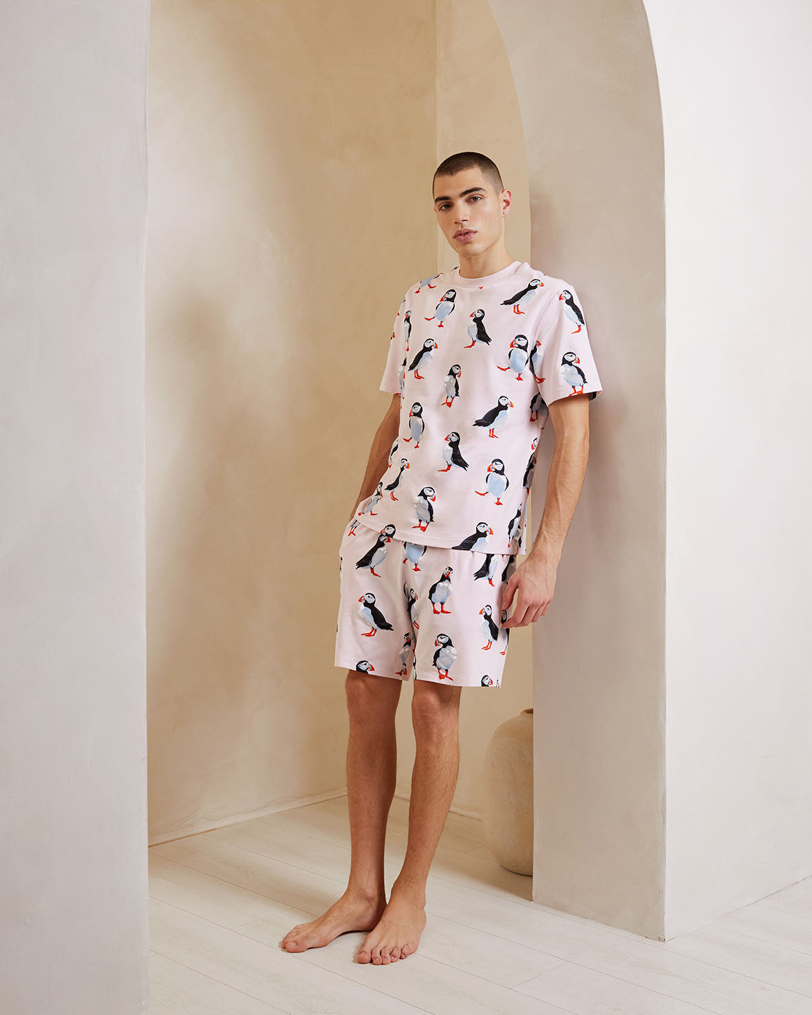Organic Cotton Puffin Print Short Sleeve Pajama Set for Women - Soft & Breathable Sleepwear for Summer Nights, Lounge Wear, and Cozy Home Relaxation