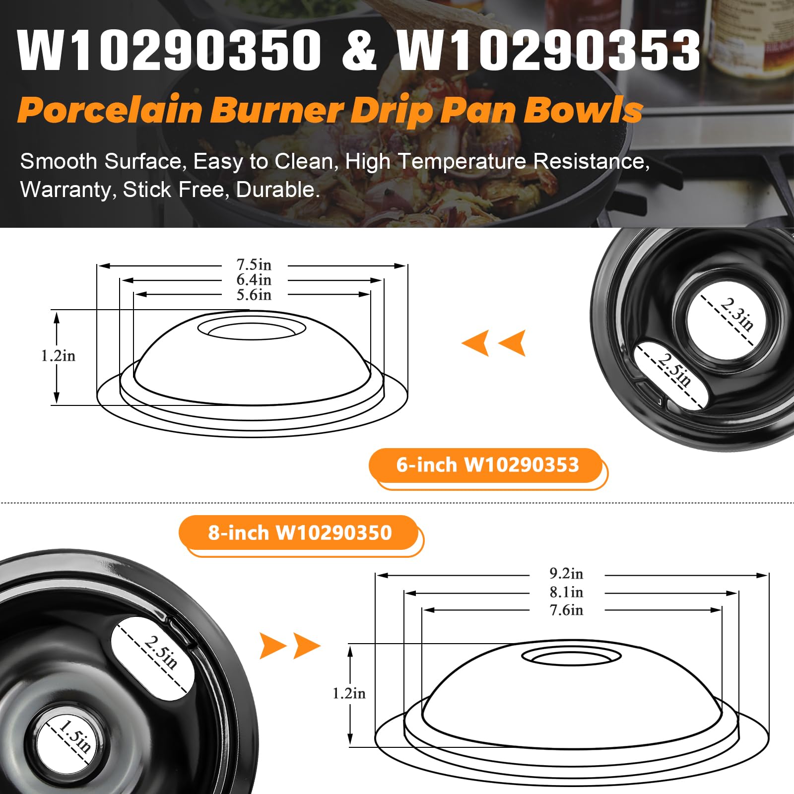 Blutoget Electric Stove Drip Pans & Burner Elements Set - Compatible with Whirlpool, Maytag, Amana Ranges (W10290350, W10290353, MP22YA, MP15YA 6