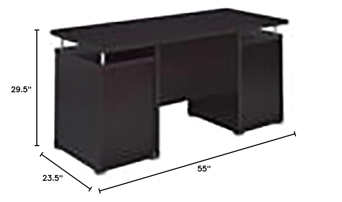 Modern 2-Drawer Wooden Computer Desk in Cappuccino Finish - Home Office & Study Workstation for Small Spaces