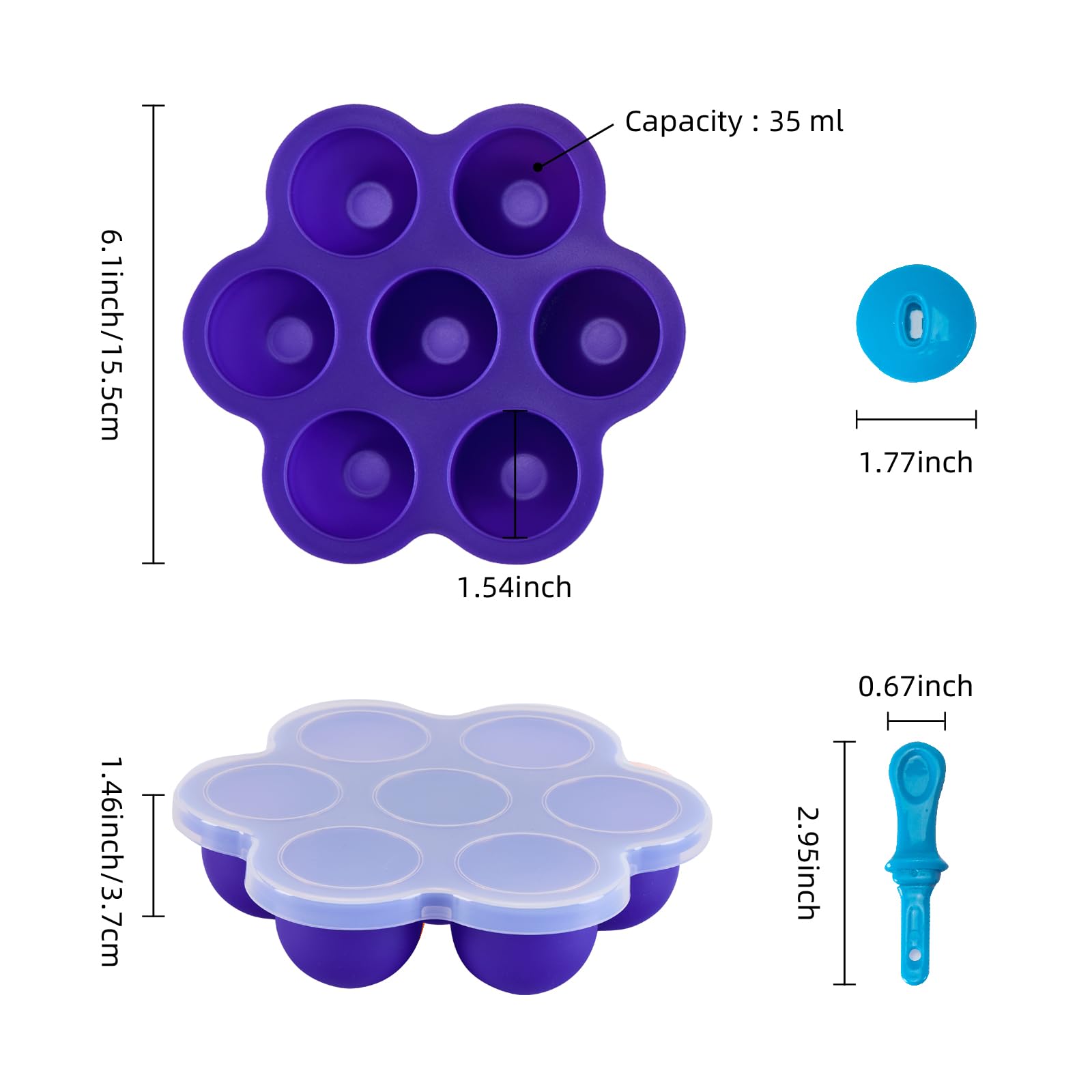 7-Cavity Silicone Popsicle Molds with Lids - Reusable Non-Stick Ice Pop & Baby Food Storage Containers - Perfect for Homemade Treats, Kids Snacks & Party Desserts (Purple)