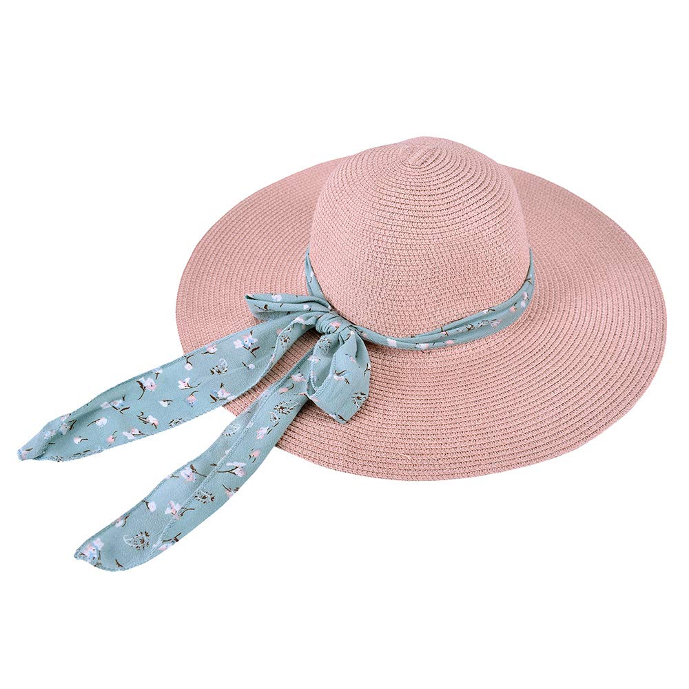 Elegant Chiffon Streamers Ladies Straw Hat - Summer Travel Sun Hat with UPF Protection, Foldable Beach Hat for Women - Perfect for Beach Vacations, Outdoor Picnics, and Garden Parties