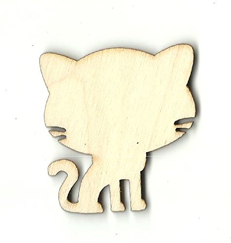 Laser Cut Unfinished Wood Cat Shape - DIY Craft Project for Home Decor, Scrapbooking & Wood Burning Art - Perfect for Pet Lovers & Crafters (CAT25)