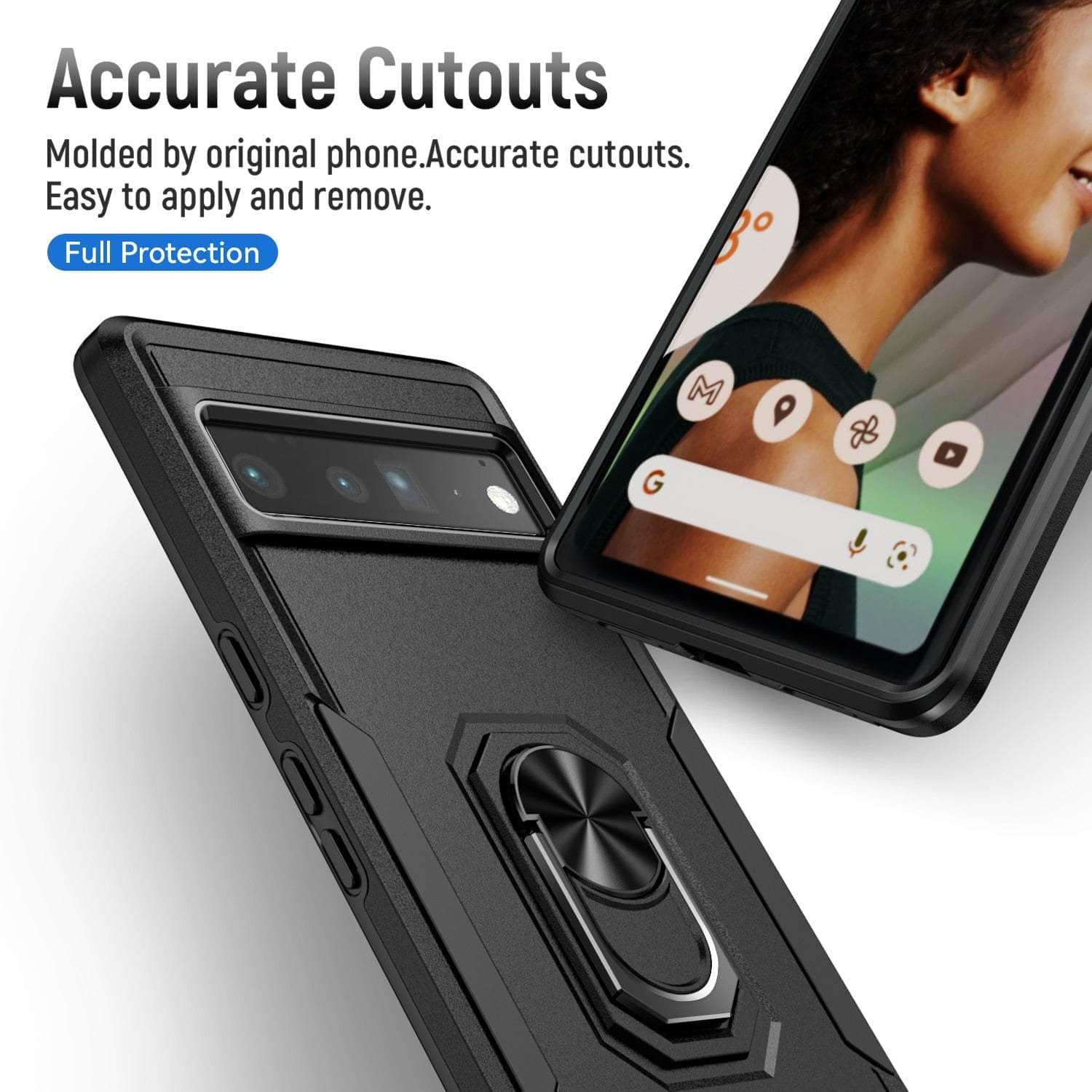 Heavy Duty Ring Bracket Case for Google Pixel 6 Pro - Shockproof Protective Phone Cover with Kickstand for Hands-Free Viewing, Gaming & Video Calls