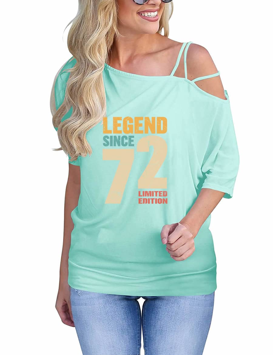 72 Printed 50th Birthday Women's Casual Off-The-Shoulder T-Shirt with Ruffle Sleeves | Perfect for Birthday Parties, Casual Outings & Special Celebrations