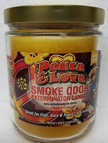 Smoke Odor Eliminator Candle - 13oz Jar with 8 Scents (Patchouli Amber, Lavender, Fall Leaves, Peace & Love, Flower Power, Cabin Nights, Eufloria, Sandalwood) - Home Air Freshener for Living Room, Bedroom & Bathroom