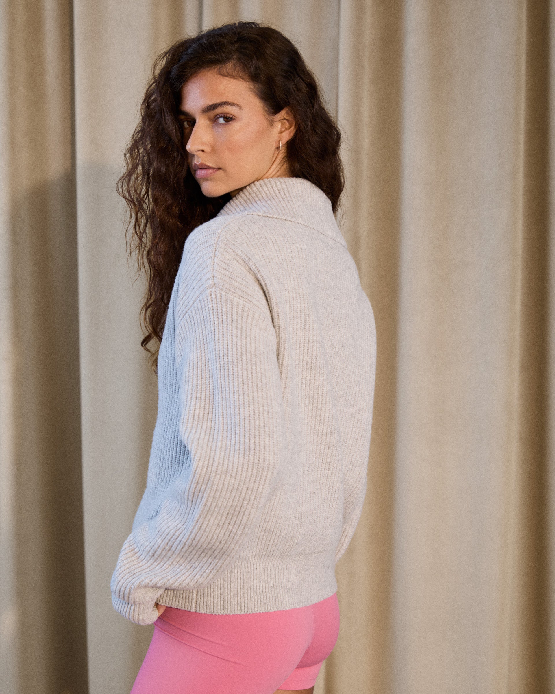 Soft Knit Collar Cardigan Sweater - Light Grey Melange | Cozy & Stylish Women's Pullover for Fall & Winter | Perfect for Office, Casual Outfits & Layering