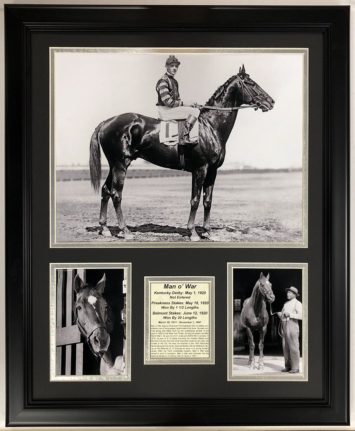 Legends Never Die Man o' War Framed Double Matted Photos - 18x22 Inch Horse Racing Memorabilia for Home & Office Decor
