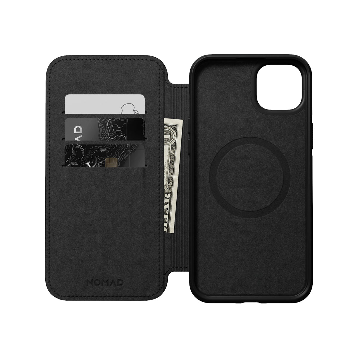Premium NOMAD Modern Leather Folio Case for iPhone 14 Plus - Genuine Black Leather Phone Cover with Card Slots | Perfect for Business Professionals & Travel Protection