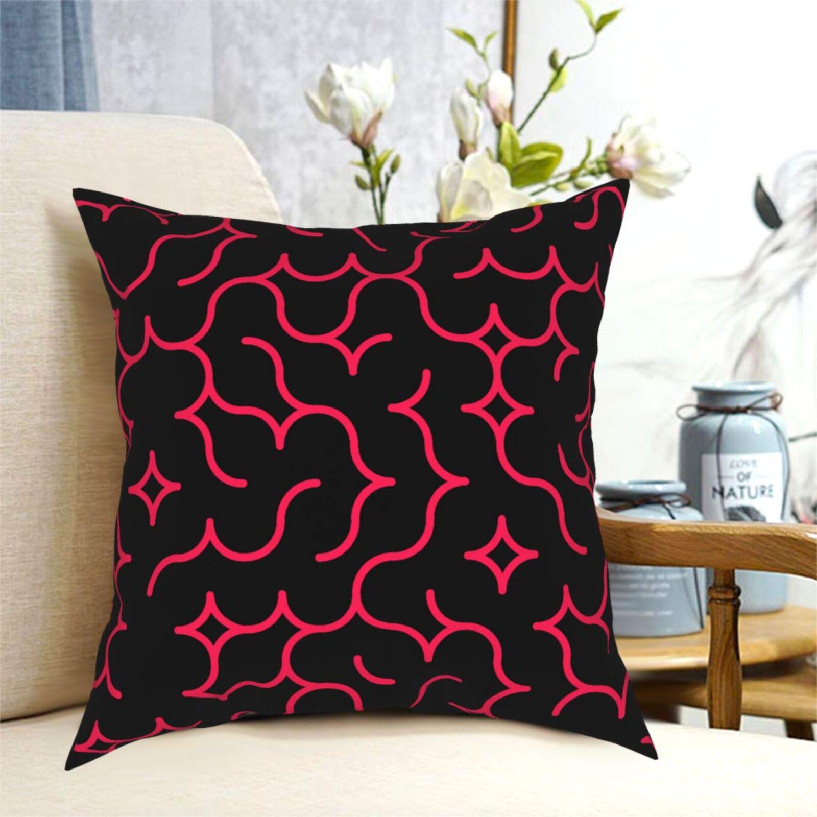 Black and Pink Random Arc Pattern Pillow Covers 12x12 Inch - Modern Decorative Throw Pillow Cases for Sofa, Bed, Couch & Car - Perfect for Home Decor, Outdoor Patio & Interior Design