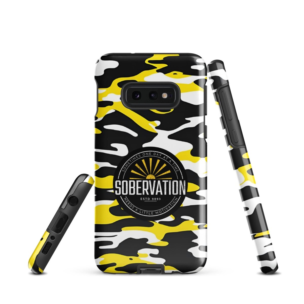 Sobervation Yellow Camo Samsung Phone Case - Stylish Protective Cover for Samsung Galaxy | Motivational Sobriety Gift for Recovery & Everyday Use