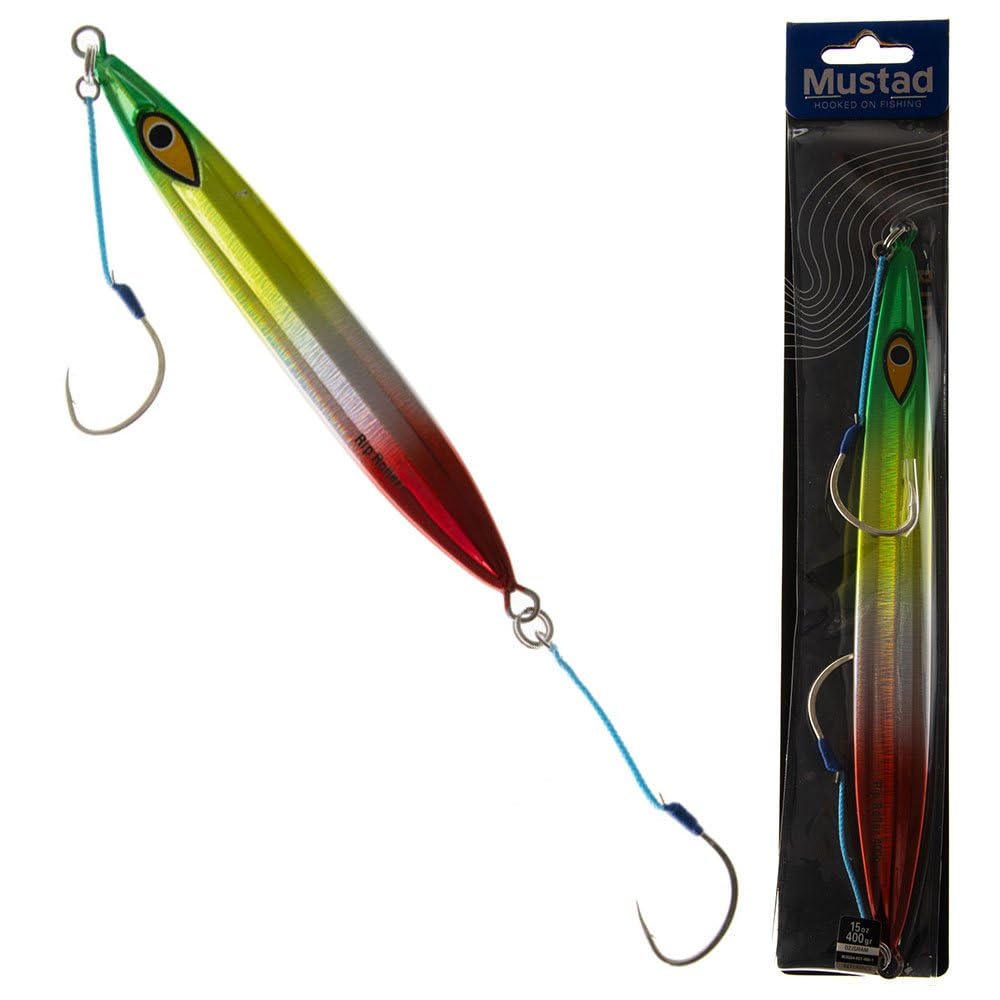 Mustad Rip Roller Slow Fall Jig Rasta 400g/15Oz - Premium Saltwater Fishing Lure for Deep Sea & Offshore Angling - Perfect for Targeting Grouper, Snapper & Bottom Fish