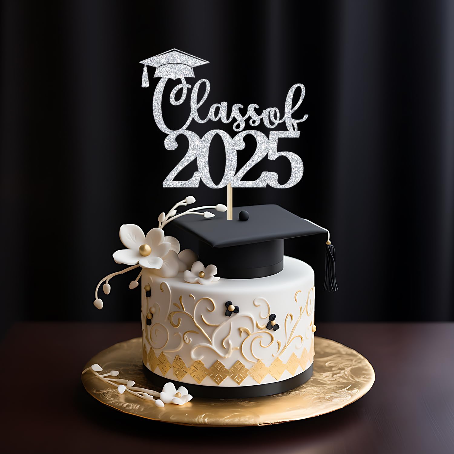 2025 Graduation Cake Topper - Silver Glitter High School & College Grad Party Decor - Congrats Grad Class of 2025 - Perfect for Graduation Cakes, Cupcakes & Dessert Tables