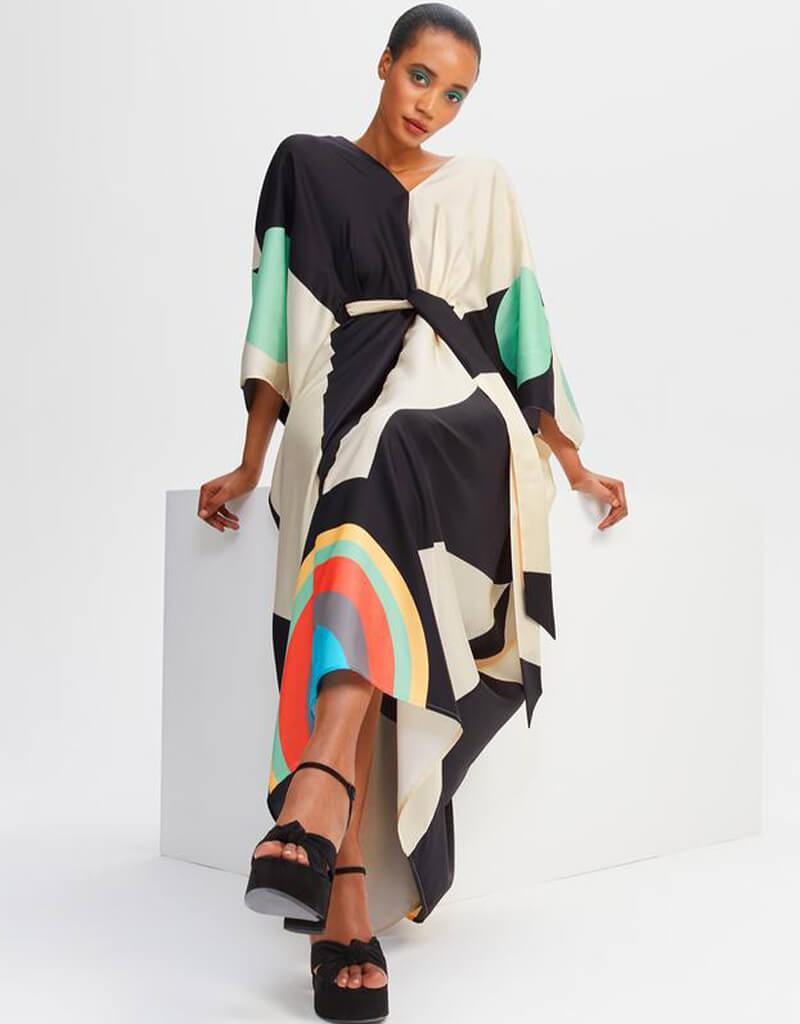 Luxury Beige & Black Satin Silk Kaftan Dress - Elegant Soft Kimono Robe for Women - Perfect for Beach Cover Up, Bridal Party, or Lounge Wear