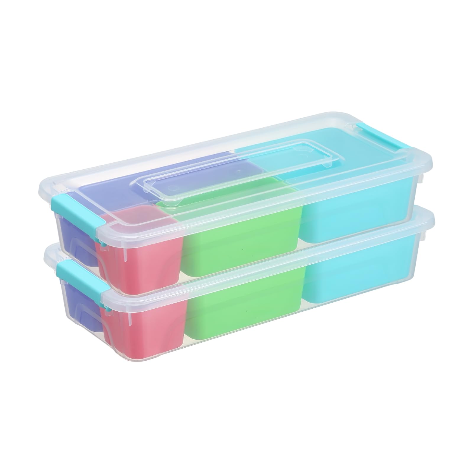 Novelinks 4 QT Clear Plastic Storage Box with 4 Removable Compartments & Lid - Craft Organizer Container (2 Pack) - Perfect for DIY Supplies, Office Organization & Home Storage Solutions