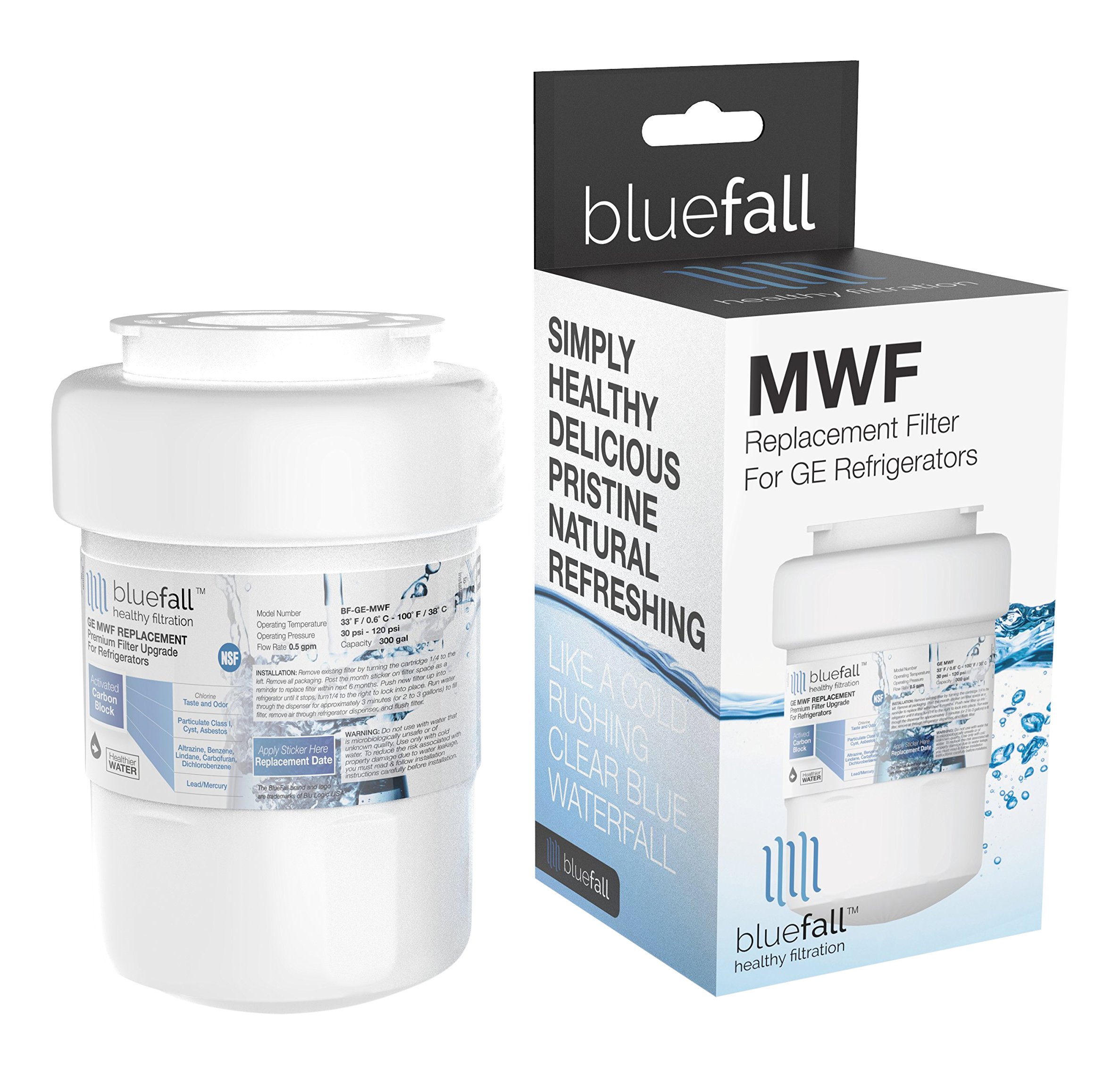 BLUEFALL GE MWF Refrigerator Water Filter Replacement - Smartwater Compatible Cartridge for Clean Drinking Water - Perfect for Home, Office, and RV Use