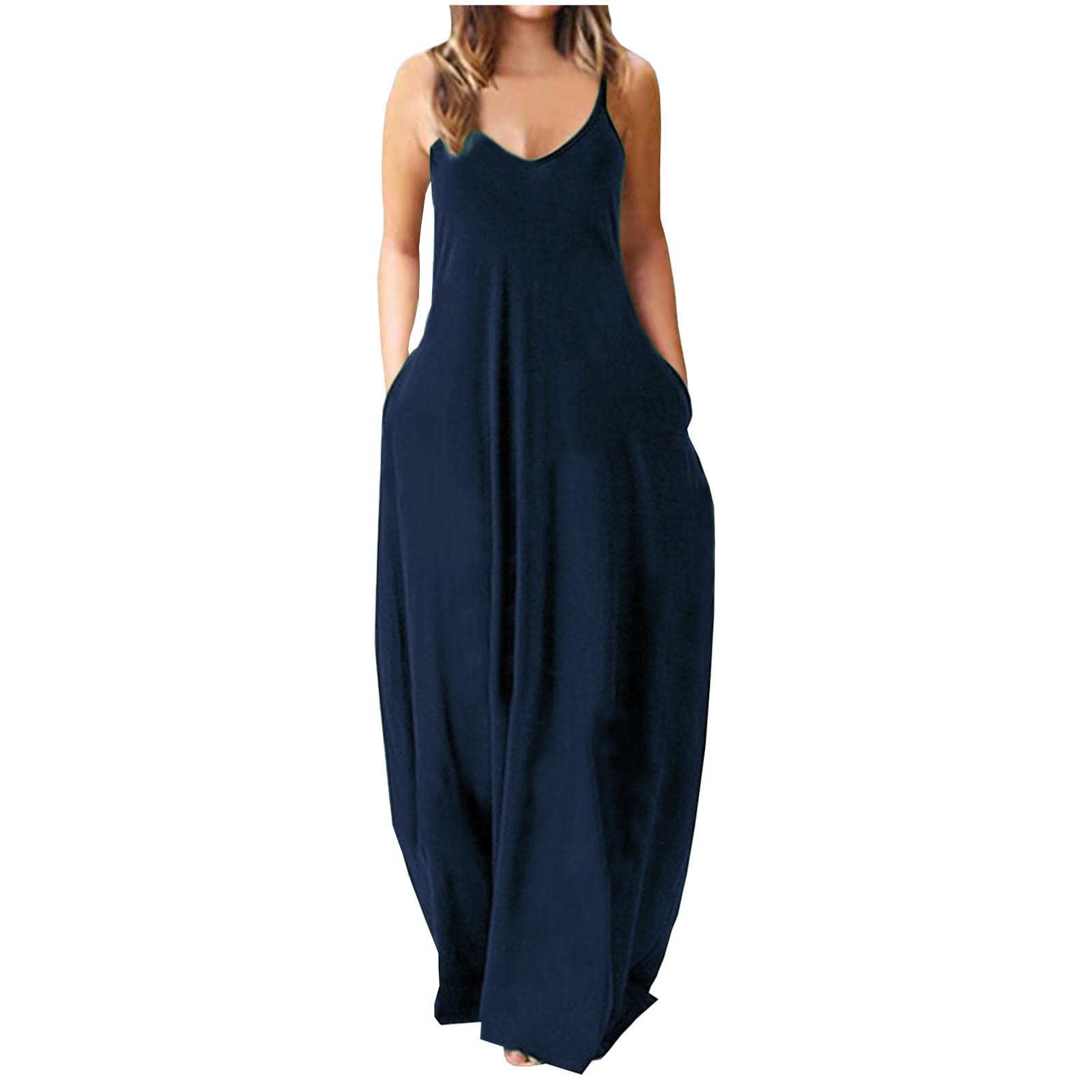 Women's Casual Maxi Dress - Spaghetti Strap Summer Beach Cover Up with V-Neck & Sleeveless Design | Perfect for Vacations, Pool Parties, and Outdoor Date Nights
