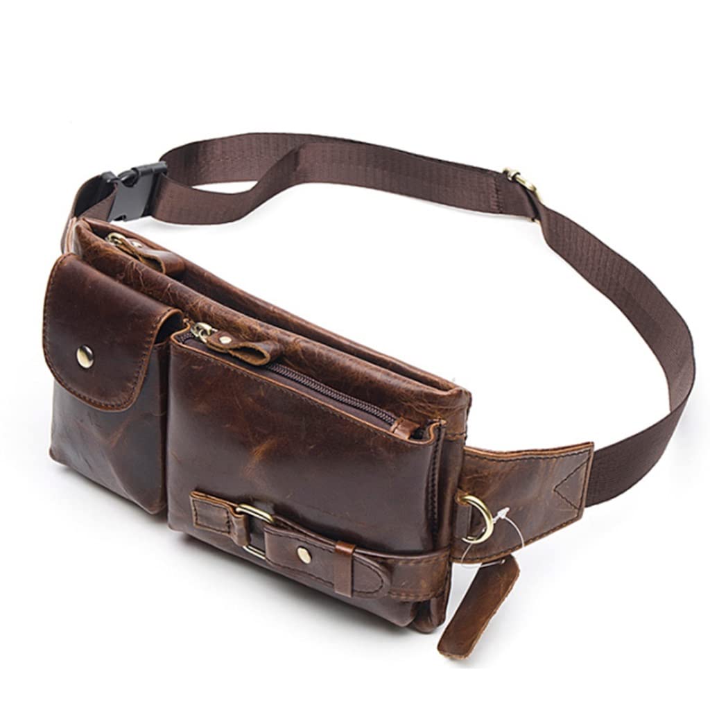 Men's Leather Waist Pack - Travel Belt Bag with Phone Pocket, Small Waist Bag for Hiking & Daily Use (Brown, 23x13cm) | Perfect for Outdoor Adventures, Gym & Commuting