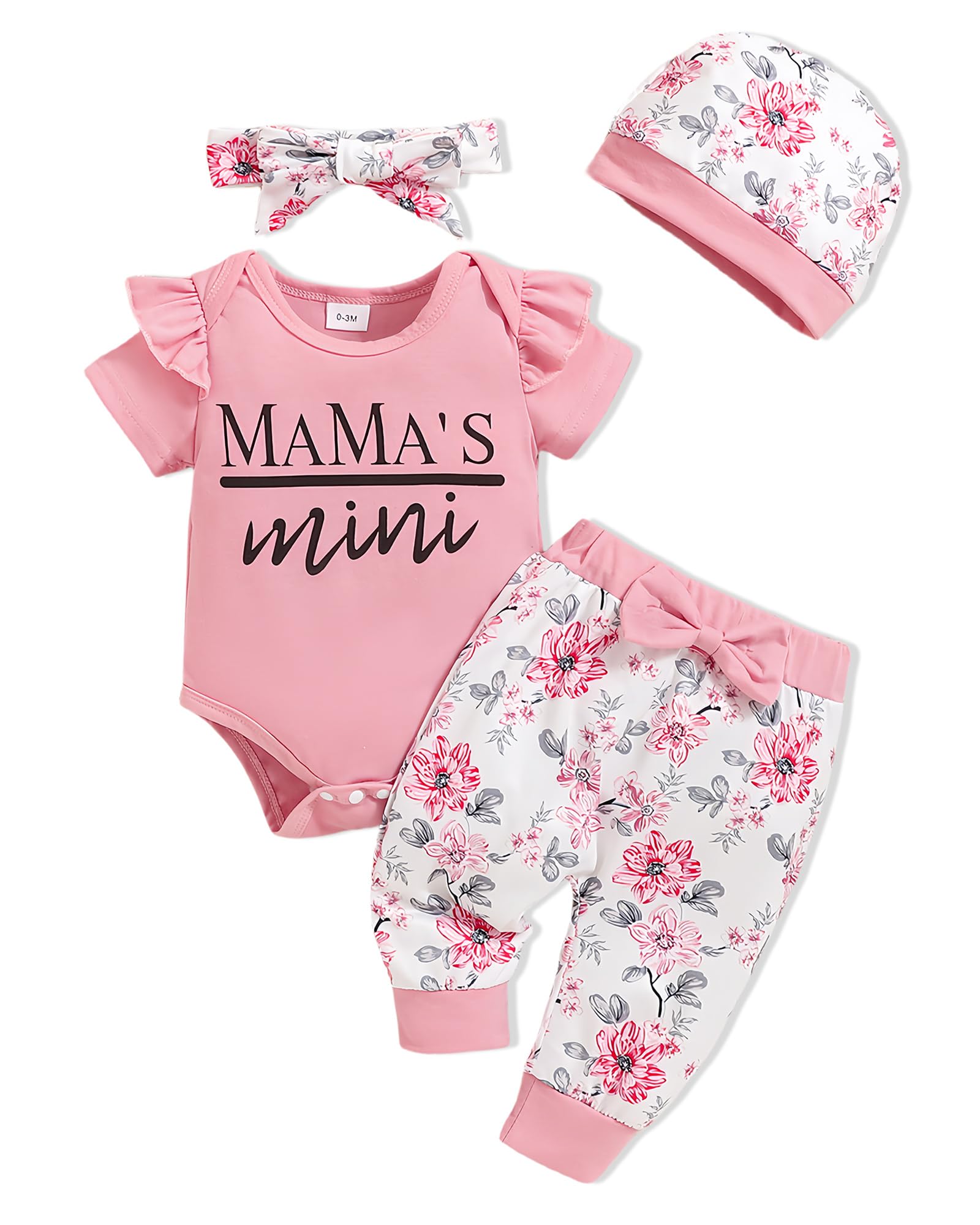 Newborn Baby Girl Clothes | Summer Infant Outfits | Floral Romper & Pant Sets with Matching Hat & Headband | Perfect for Photo Shoots, Parties & Daily Wear
