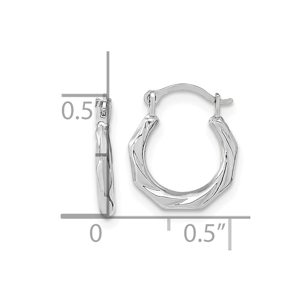 14K White Gold Twisted Hoop Earrings for Women - 12mm x 11mm Polished Finish - Elegant Everyday Jewelry & Special Occasion Gift