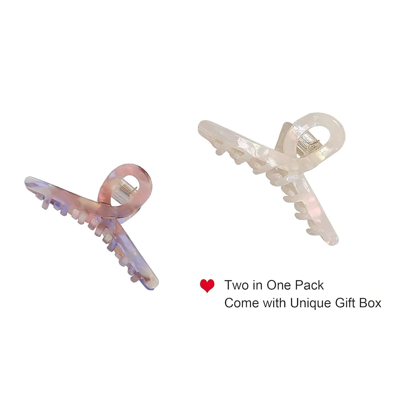 Stylish Waterproof Hair Claw Clips for Women - Medium Banana Jaw & Butterfly Hair Clips Set of 2 (Pink & White) - Perfect for Beach, Gym, Work & Everyday Hairstyling