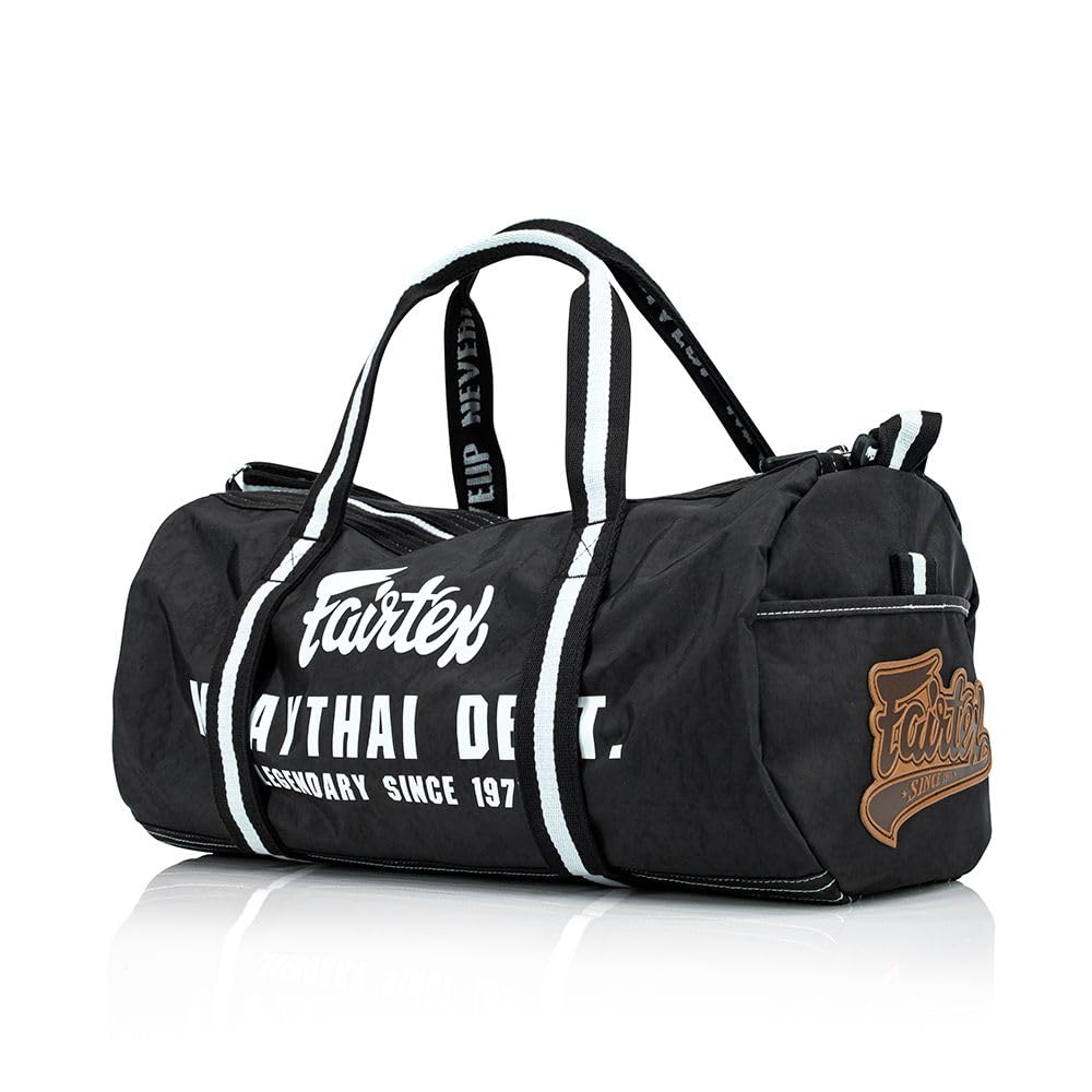 Fairtex BAG9 Retro Style Barrel Bag - Premium Thai Boxing Heavy Gym Bag for Muay Thai & MMA Training (Black) - Perfect for Gym, Martial Arts & Travel Use