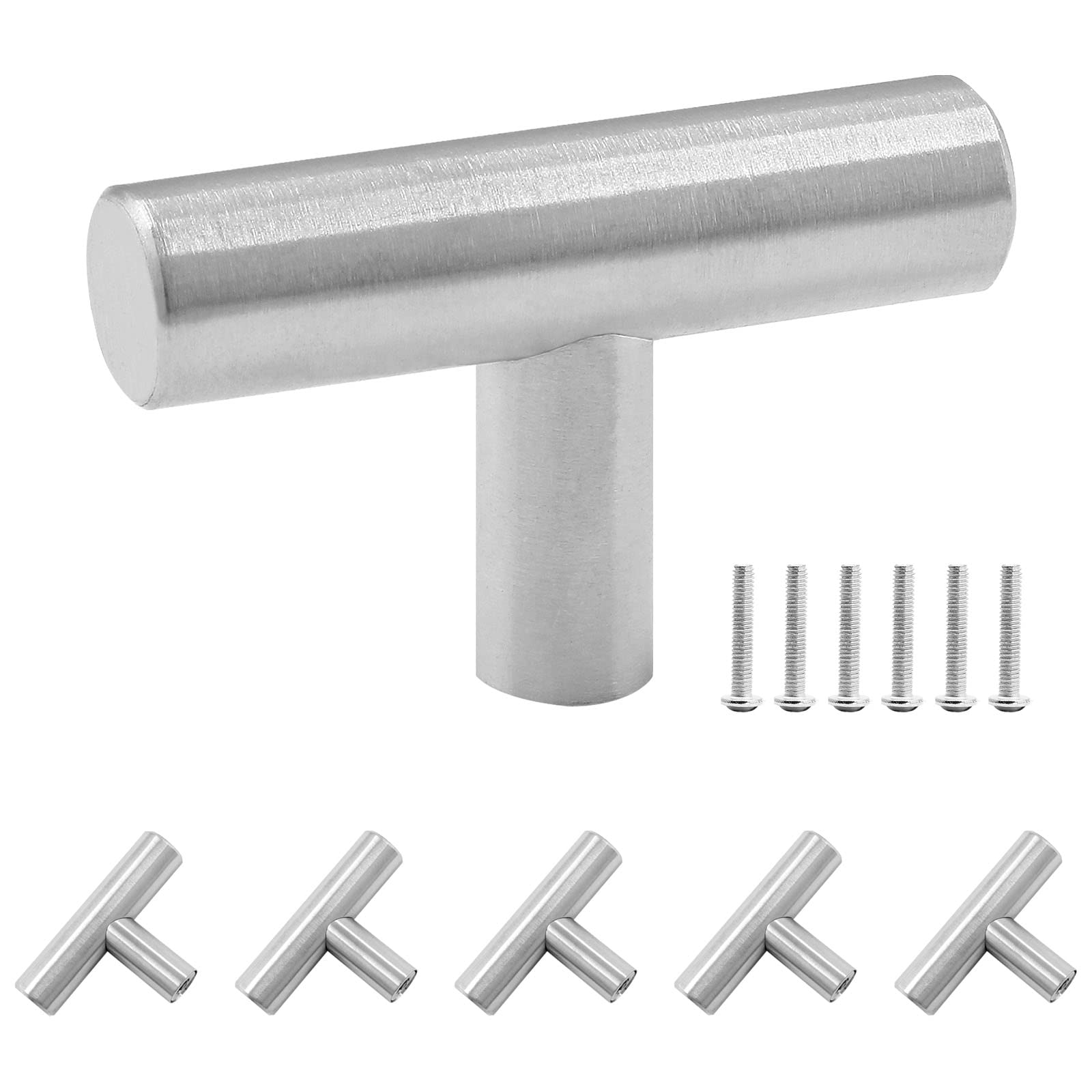 Seimneire 6 Pack Brushed Nickel Cabinet Knobs - Modern Kitchen Drawer Pulls in Stainless Steel (50mm Length) - Perfect for Home Kitchen Cabinets, Dressers & Furniture Upgrades