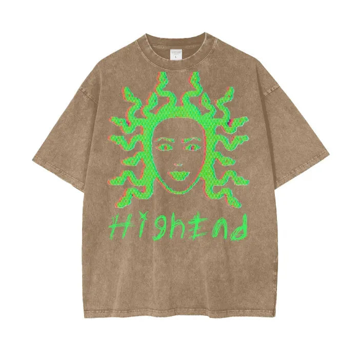 Premium Acid Wash Oversize T-Shirt with Embroidery Style Print - 250 GSM Heavyweight Cotton - Trendy Streetwear for Men & Women - Perfect for Casual Outfits, Concerts, and Urban Fashion