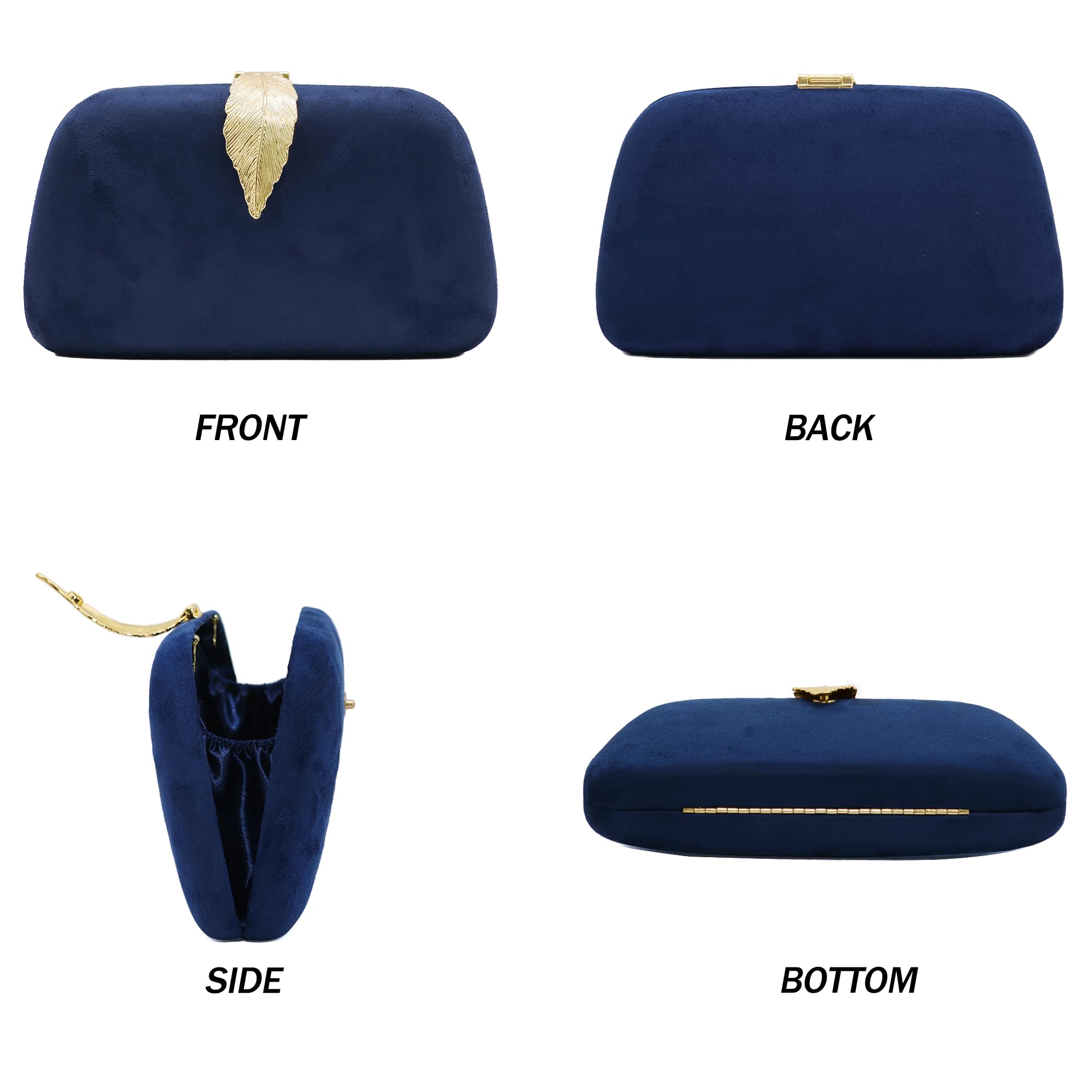 Milisente Women's Solid Suede Evening Clutch Bag with Metallic Leaves Clasp - Elegant Shoulder Purse for Parties, Weddings & Special Occasions