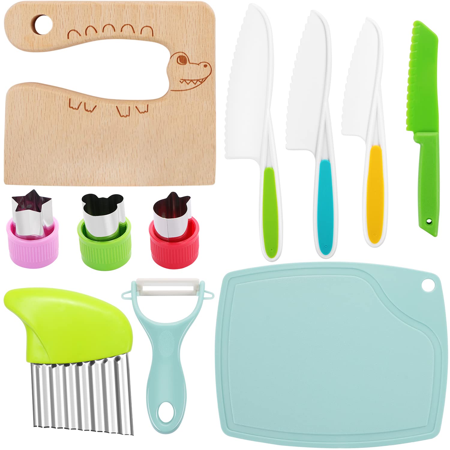 11PCS Kids Knife Set - Safe Toddler Cooking Knives with Serrated Edges & Cutting Board - Real Kitchen Tools for Children - Perfect for Slicing Fruits, Vegetables and Cooking Activities