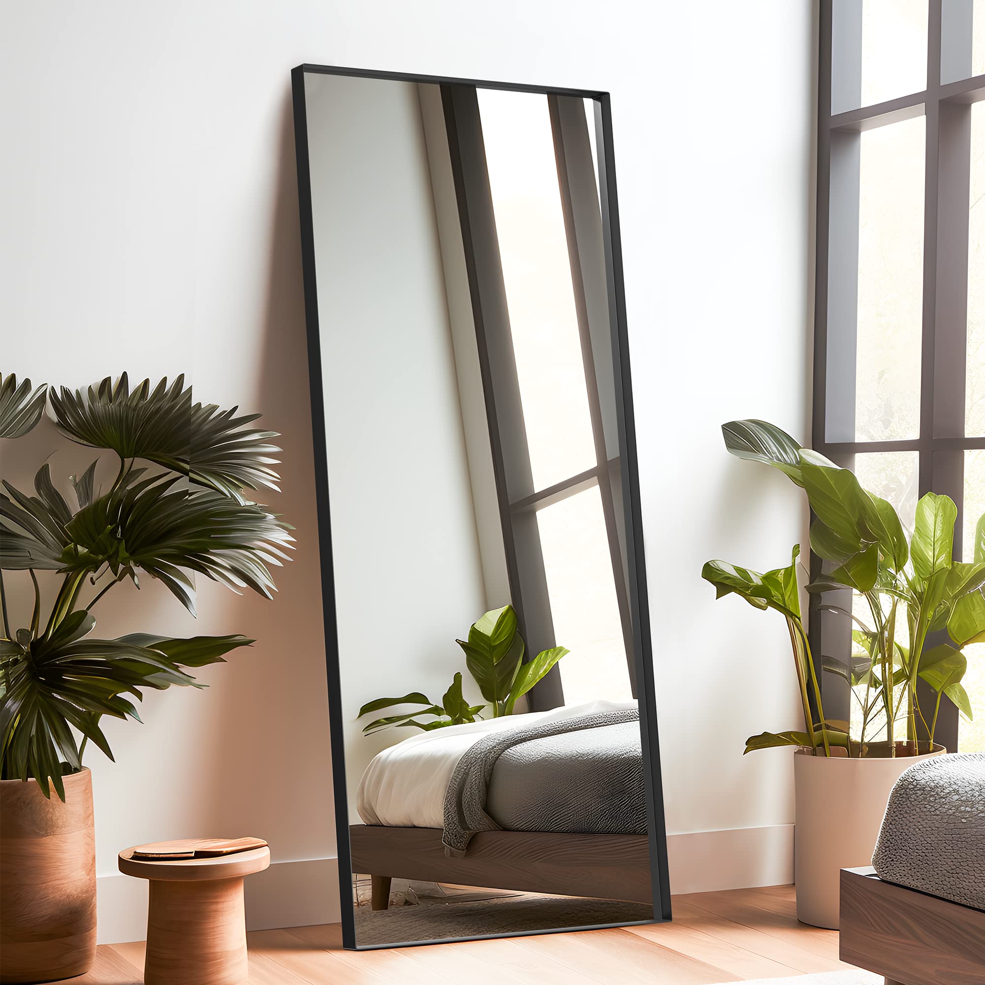 NeuType Full Length Mirror - 65x22 Inch Wall Mounted or Freestanding Dressing Mirror with Wrought Iron Frame for Bedroom, Living Room & Entryway - Stylish Black Rectangular Mirror for Home Decor & Outfit Check