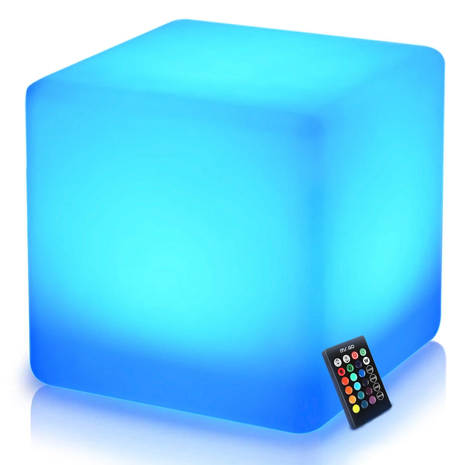 16-inch Rechargeable LED Cube Chair Light with Remote - 16 RGB Color Changing Glow Seat, Waterproof LED Cube Table & Floor Lamp for Bedroom, Patio, Party Decor (Home Lighting for Indoor/Outdoor Use)